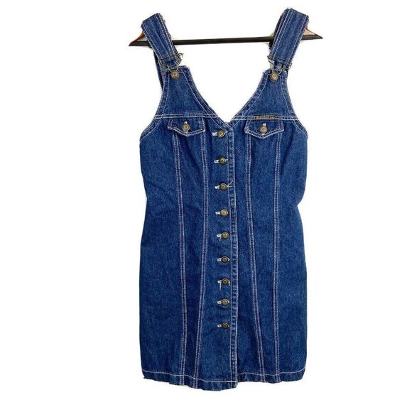 Ruelles vintage Overall Demi dress Women’s M Button Front Lace Up Back Dark Wash - Picture 1 of 6
